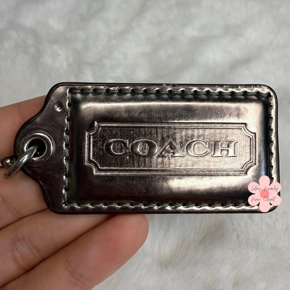 2.5" COACH Silver Metallic Fob Bag Charm Hang tag Hangtag
